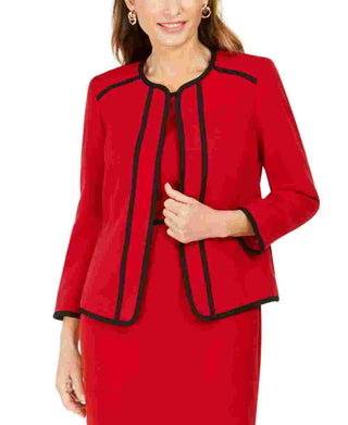 Kasper Women's Piping Trim Collarless Jacket Red Size 8