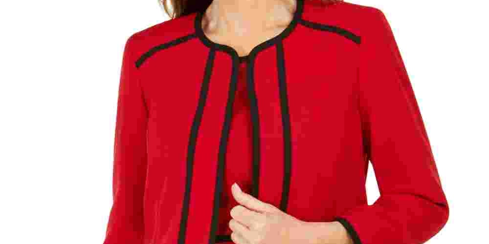 Kasper Women's Piping Trim Collarless Jacket Red Size 8