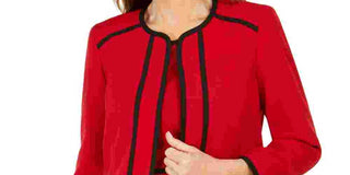 Kasper Women's Piping Trim Collarless Jacket Red Size 8
