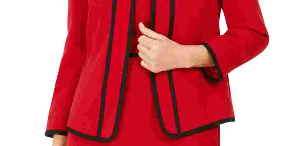 Kasper Women's Piping Trim Collarless Jacket Red Size 8