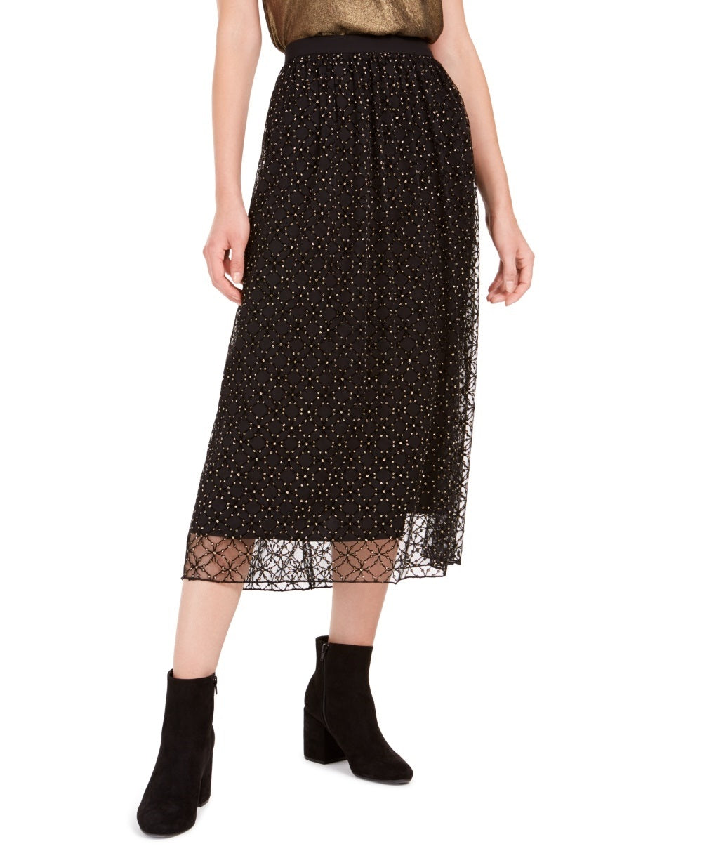 Bar III Women's Lace Overlay Midi Skirt Black Size Small