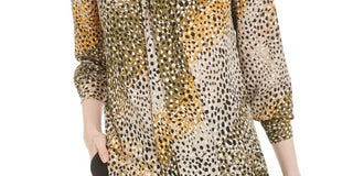 Bar III Women's Printed Tie Neck Top Green Size Small