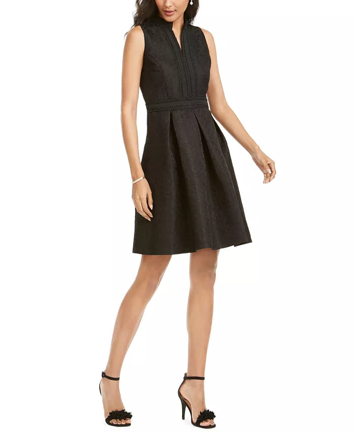 Pappagallo Women's Embroidered A-Line Dress Black Size 12