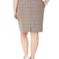 Bar III Women's Zippered Check Knee Length Pencil Skirt Beigekhaki Size Petite Small