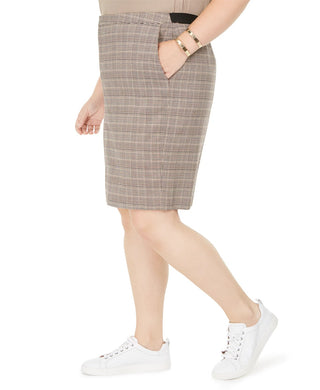 Bar III Women's Zippered Check Knee Length Pencil Skirt Beigekhaki Size Petite Small