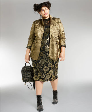 Bar III Women's Trendy Plus Size Metallic One-Button Blazer Gold Size 18W