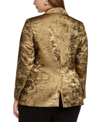 Bar III Women's Trendy Plus Size Metallic One-Button Blazer Gold Size 18W