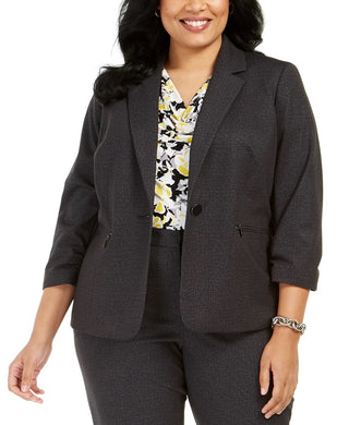 Kasper Women's Zippered Blazer Wear To Work Jacket Charcoal Size 22W