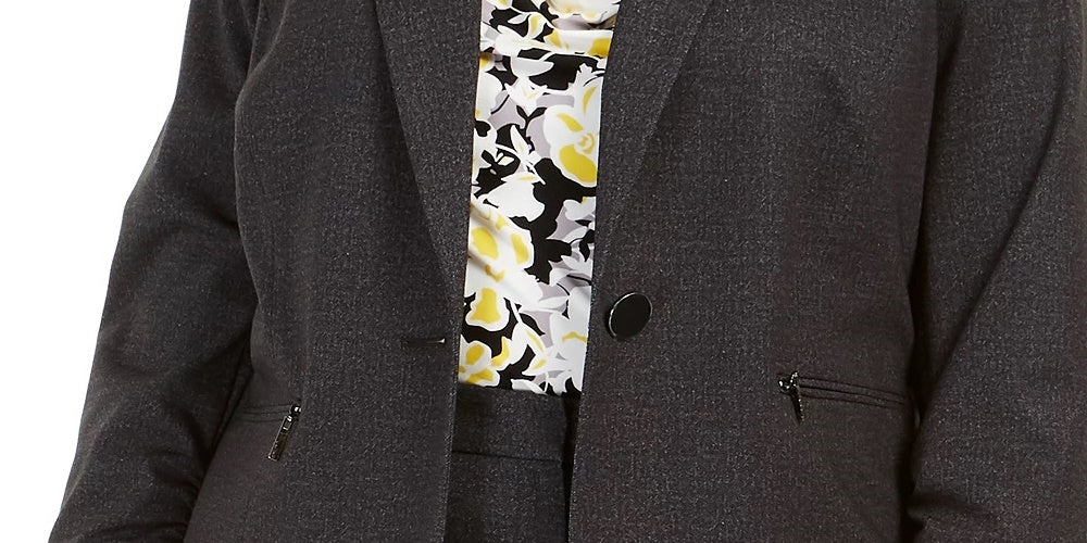 Kasper Women's Zippered Blazer Wear To Work Jacket Charcoal Size 22W