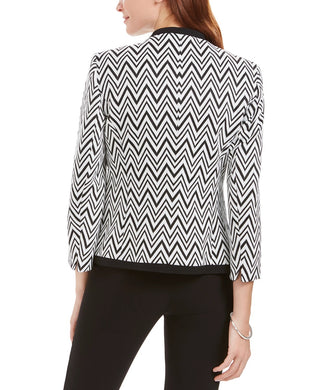 Kasper Women's Petite Zig-Zag Jacquard Knit Jacket Charcoal Size 2 P