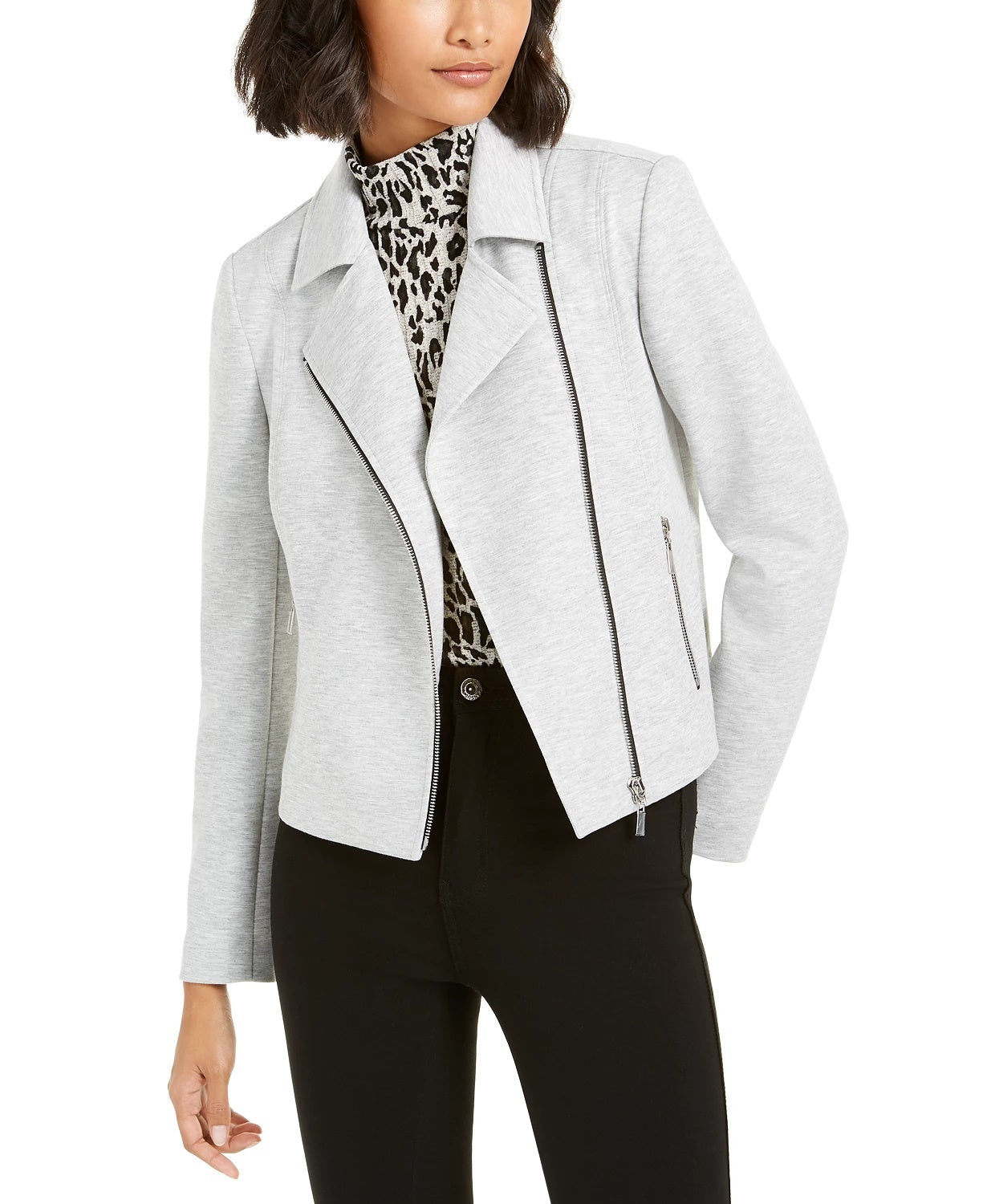 Bar III Women's Ponte-Knit Moto Jacket Gray Size Medium