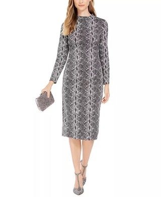 INC International Concepts Women's Snake Embossed Sheath Midi Dress Grey Size 14