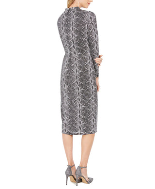 INC International Concepts Women's Snake Embossed Sheath Midi Dress Grey Size 14