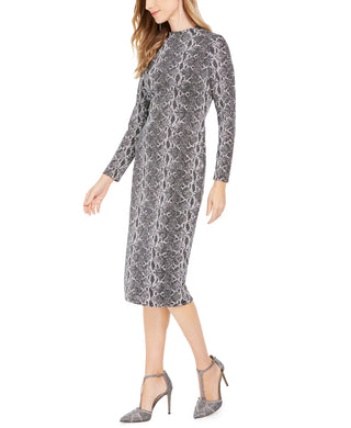 INC International Concepts Women's Snake Embossed Sheath Midi Dress Grey Size 14
