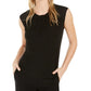 Bar III Women's Mixed-Media Draped-Neck Top Black Size X-Large