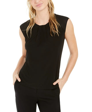 Bar III Women's Mixed-Media Draped-Neck Top Black Size X-Large