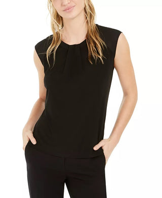 Bar III Women's Mixed-Media Draped-Neck Top Black Size X-Small