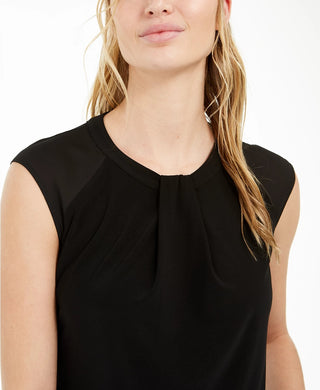 Bar III Women's Mixed-Media Draped-Neck Top Black Size X-Small
