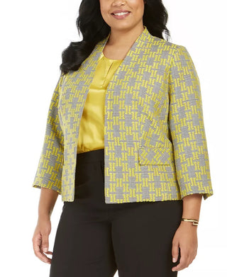 Kasper Women's Jacquard Plaid Jacket Yellow Size 22W
