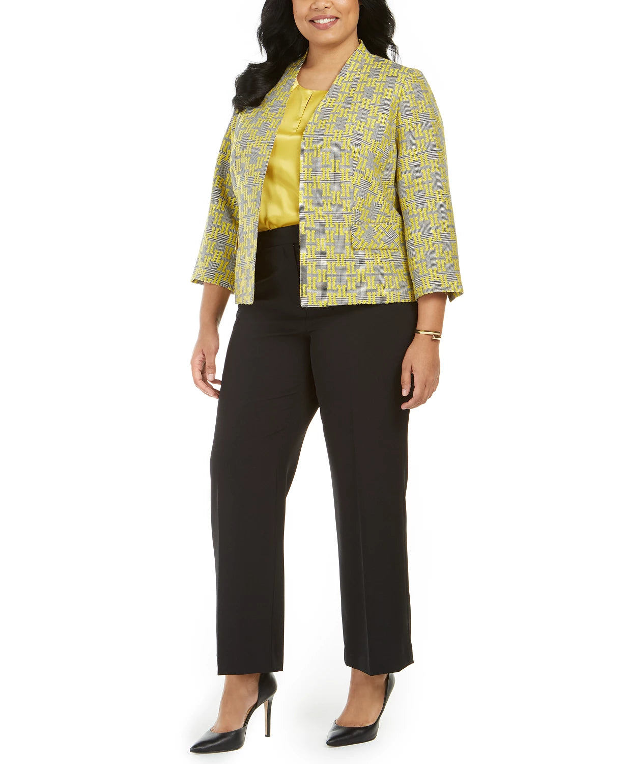 Kasper Women's Jacquard Plaid Jacket Yellow Size 22W