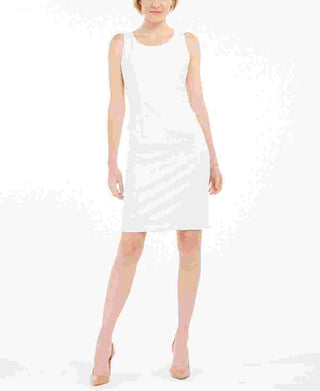 Kasper Women's Textured Zippered Sleeveless Jewel Neck Dress White Size 10