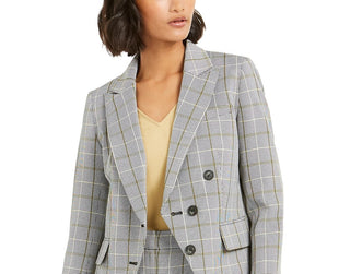 Bar III Women's Faux-Double-Breasted Plaid Blazer Black Size 2