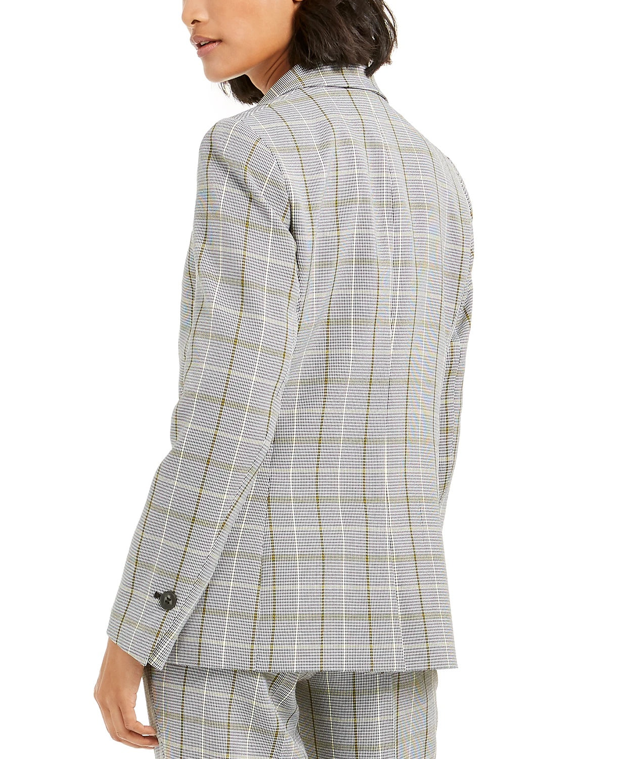 Bar III Women's Faux-Double-Breasted Plaid Blazer Black Size 6