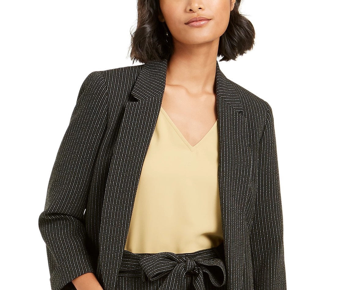 Bar III Women's Pinstripe Open-Front Blazer Charcoal Size X-Small