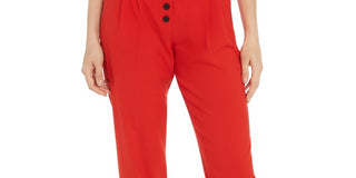Bar III Women's Button Front Pleated Pants Red Size 2