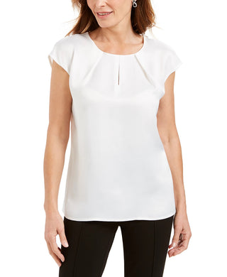 Kasper Women's Pleated-Neck Keyhole Blouse White Size X-Large