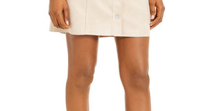 Bar III Women's  Faux Suede Button Front Mini Skirt Beigekhaki Size 14