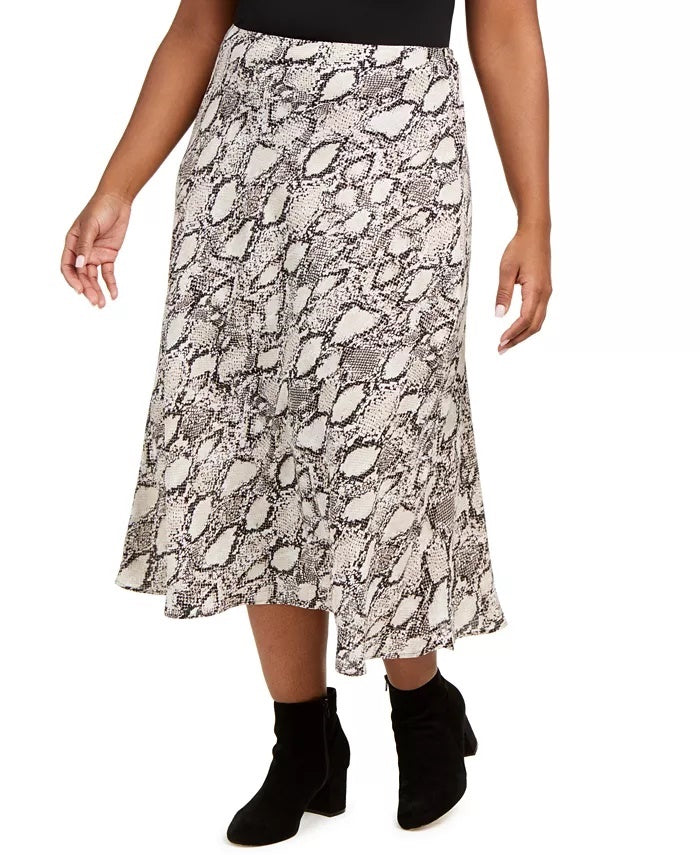 Bar III Women's Plus Snake Print Midi Skirt Beige Size 3X