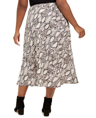 Bar III Women's Plus Snake Print Midi Skirt Beige Size 3X
