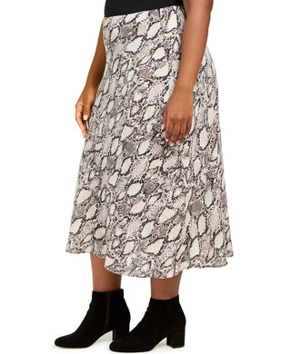 Bar III Women's Plus Snake Print Midi Skirt Beige Size 3X