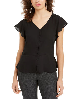 BCX Juniors' Peplum-Hem Faux-Button Top Black Size Small