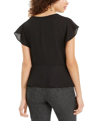 BCX Juniors' Peplum-Hem Faux-Button Top Black Size Small