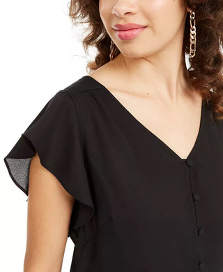BCX Juniors' Peplum-Hem Faux-Button Top Black Size Small
