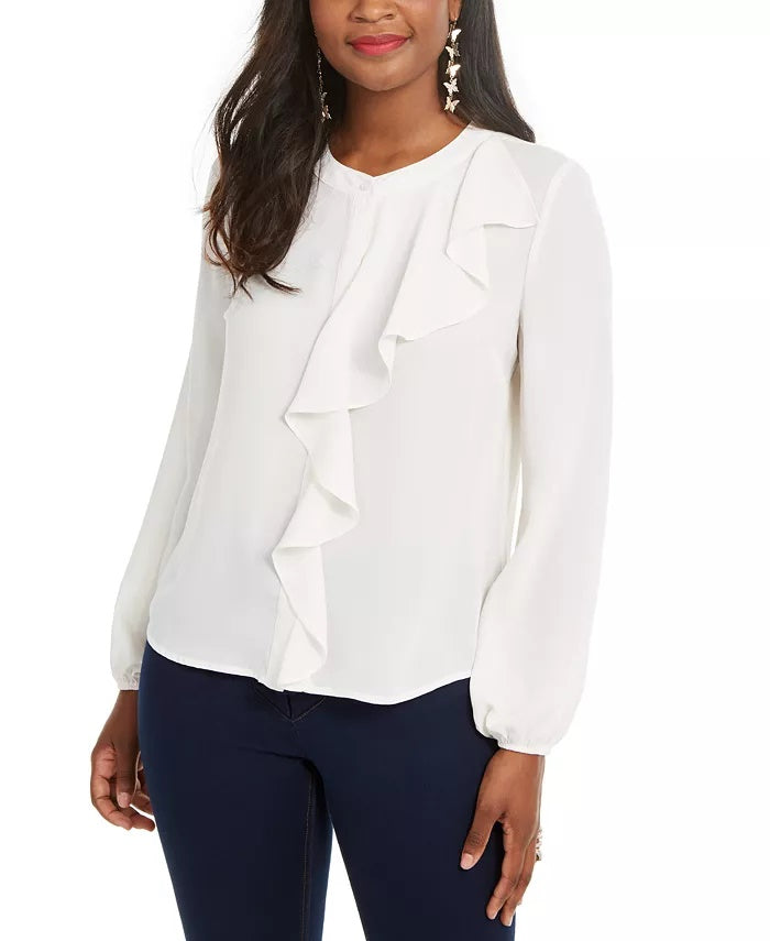 Thalia Sodi Women's Ruffled Top Natural Size Medium