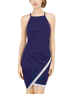 BCX Women's Sleeveless Halter Short Body Con Cocktail Dress Blue Size Large
