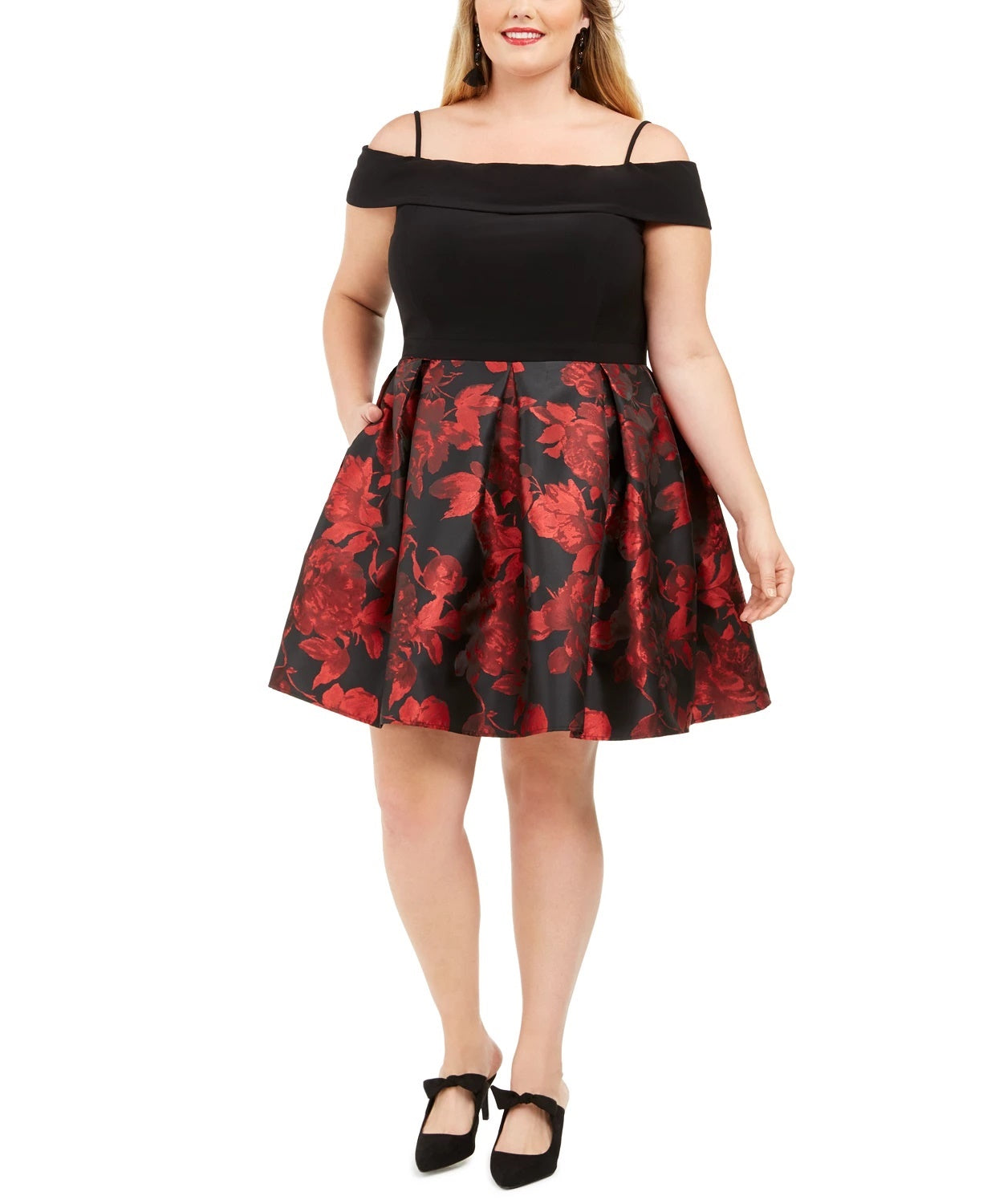 Morgan & Company Women's Trendy Plus Off The Shoulder Dress Black Size 16W