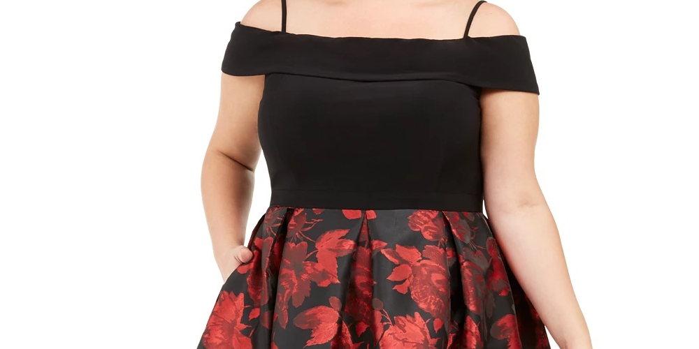 Morgan & Company Women's Trendy Plus Off The Shoulder Dress Black Size 16W