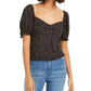 Ash & Violet Women's Polka Dot Knot Front Pouf Sleeve Top Black Size X-Large