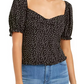 Ash & Violet Women's Polka Dot Knot Front Pouf Sleeve Top Black Size X-Large