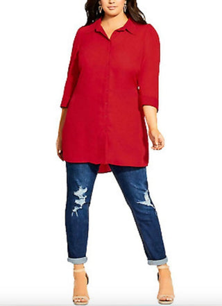 City Chic Women's Button Front Tunic Shirt Red Size 18W
