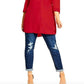 City Chic Women's Button Front Tunic Shirt Red Size 18W