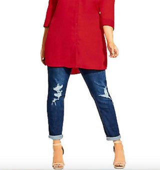 City Chic Women's Button Front Tunic Shirt Red Size 18W