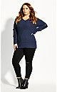 City Chic Women's Trendy Plus Size Grommet-Sleeved Sweater Dark Blue Size 22W