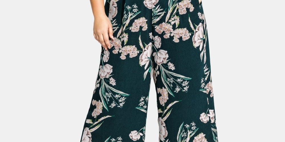 City Chic Women's Plus Fresh Field Jumpsuit Green Size 24W