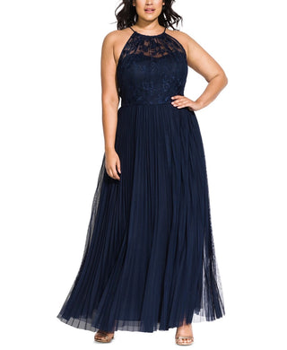 City Chic Women's Angelic Embroidered Tulle Gown  Blue Size Petite Small