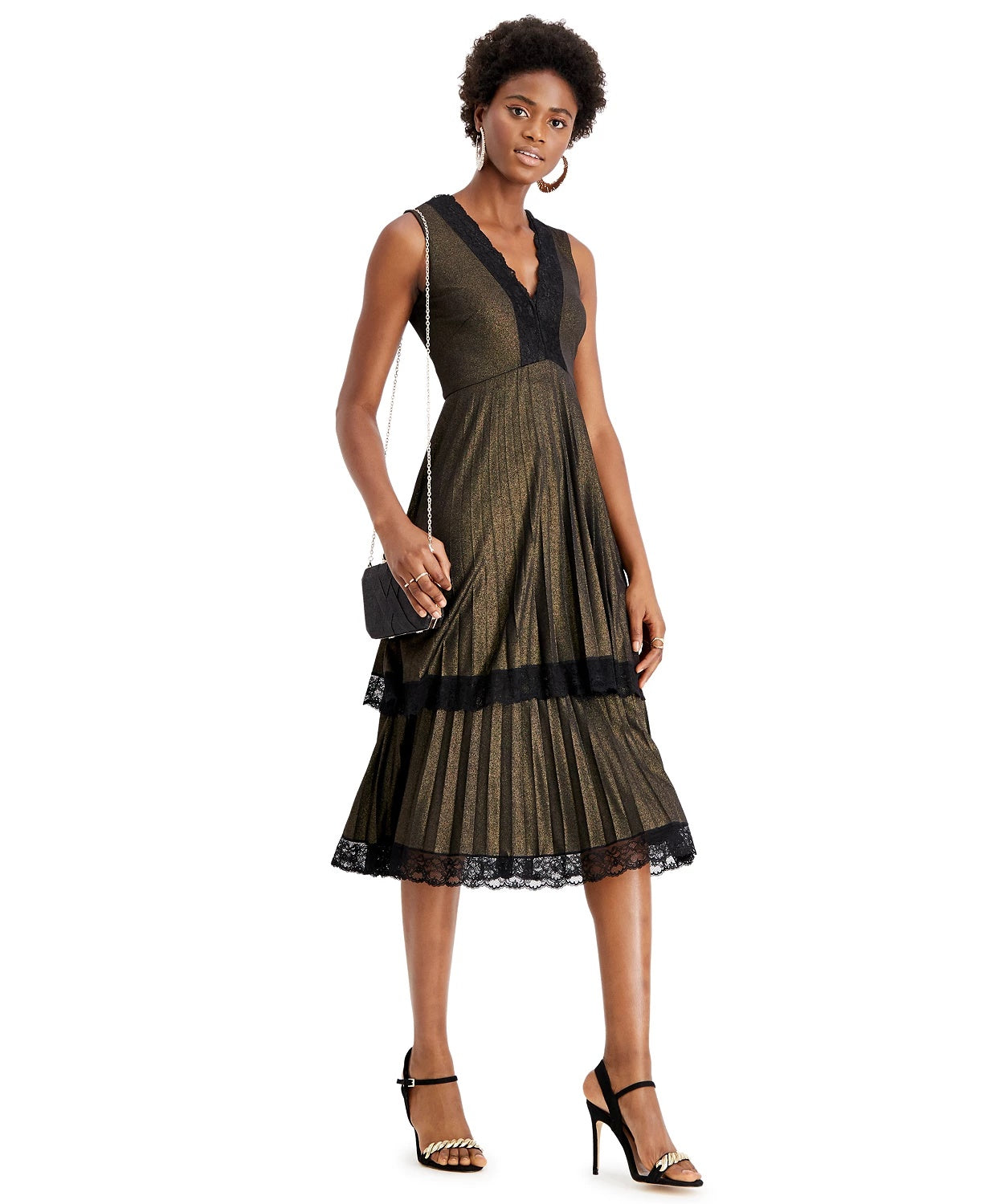 Taylor Women's Lace-Trim Metallic Tiered Dress Black Size 14